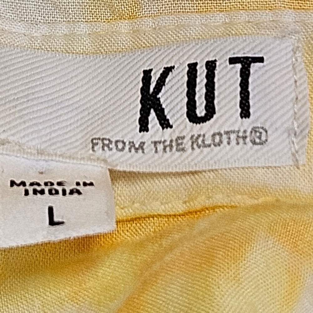 KUT From The Kloth Eden Short Sleeve Yellow And White Tie Dye Blouse Size Large - Picture 7 of 9